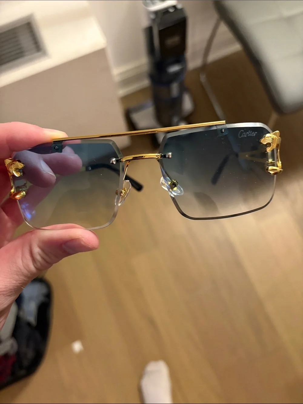 Men’s Gold & Blue Rimless Sunglasses